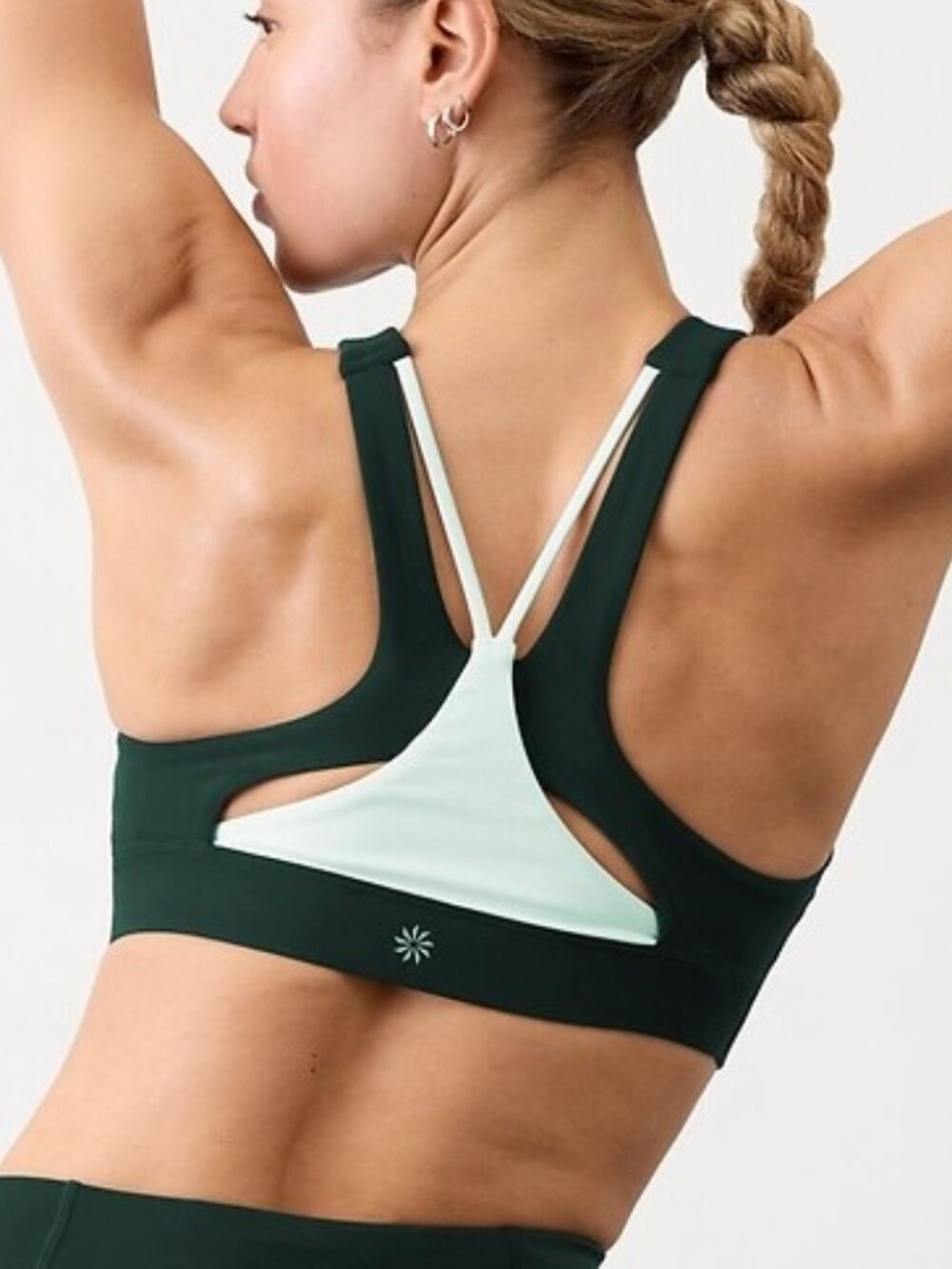 Athleta Flex Spacer Tipped Bra Cypress/Glacier green/blue L D/DD high neck